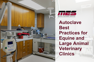 Veterinary technician operating a large autoclave unit with equine surgical instruments, highlighting sterilisation practices in a large animal clinic.