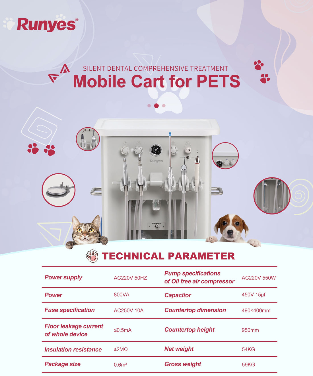 Vet Dental Treatment Mobile Cart for Pets - MES