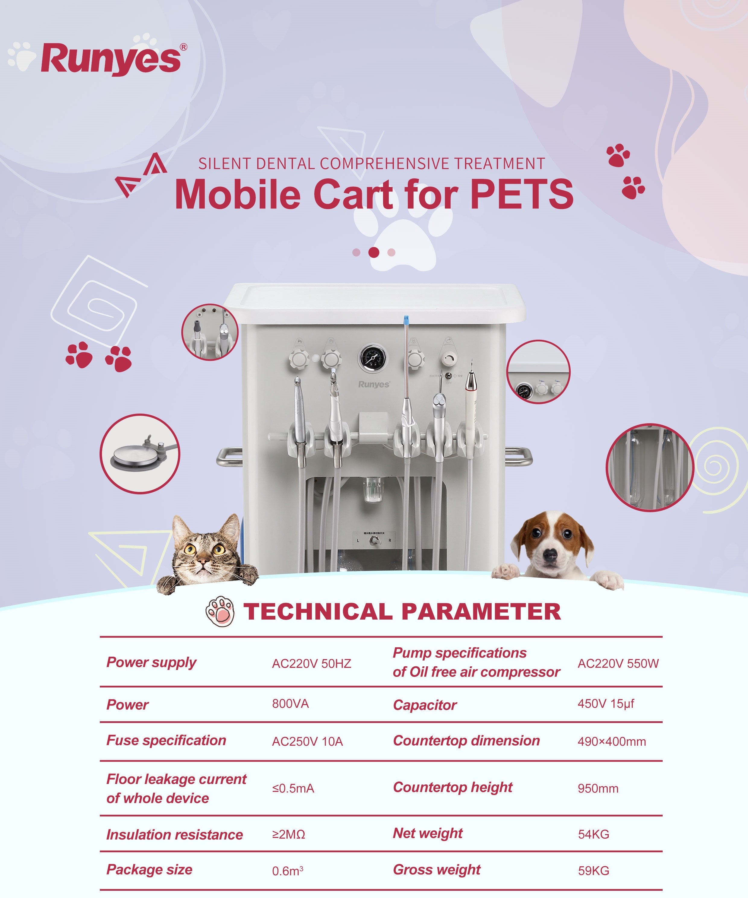 Vet Dental Treatment Mobile Cart for Pets - MES